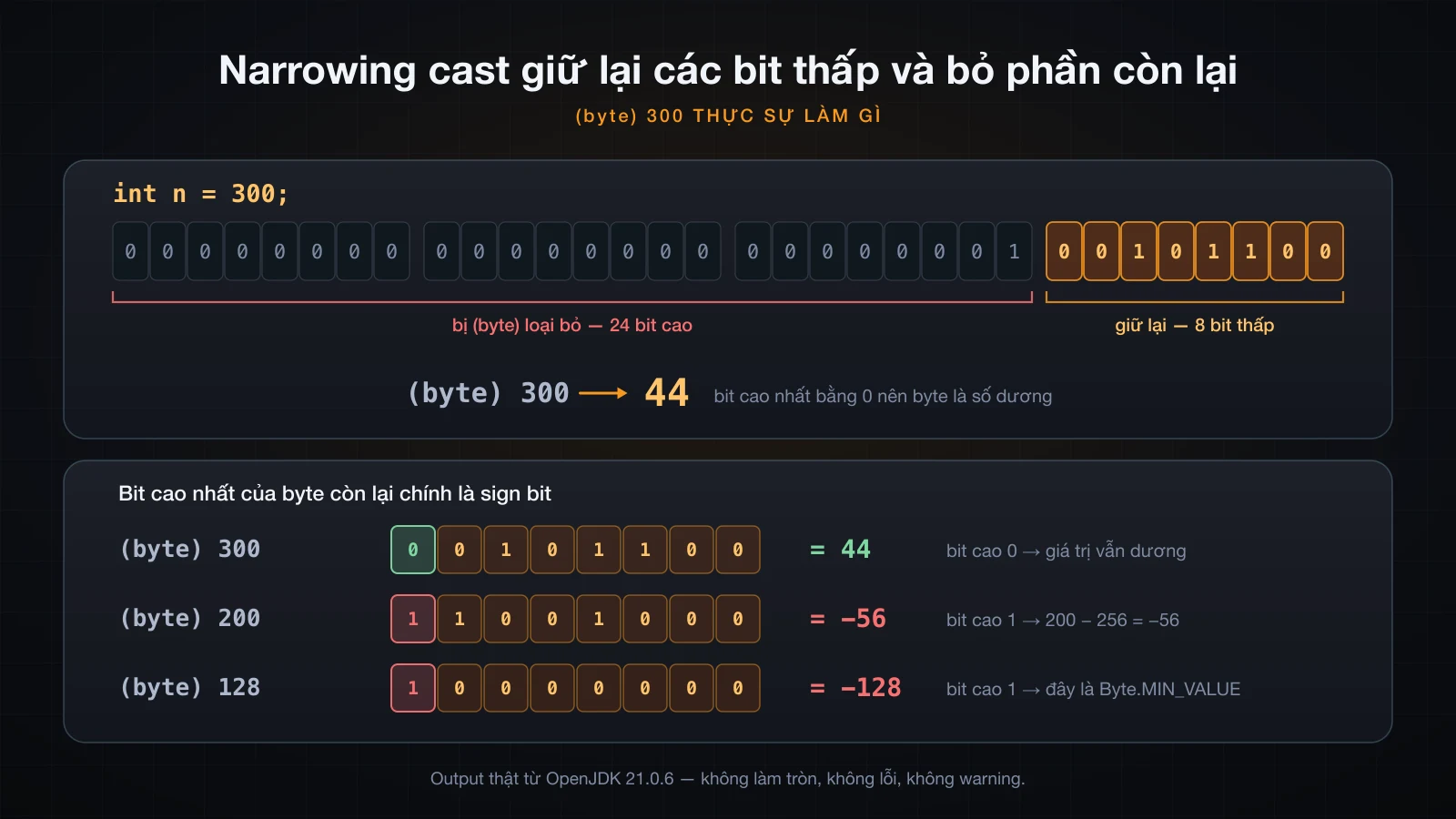(byte) 300 thực sự làm gì: 24 bit cao bị loại bỏ